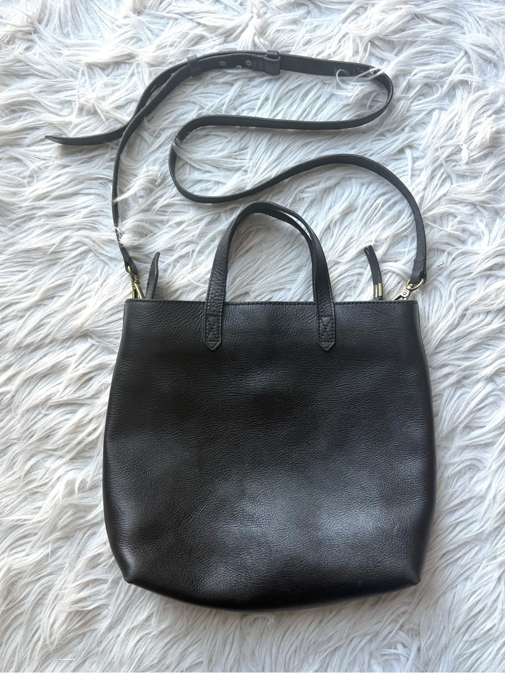 Madewell Small Transport Crossbody Black Leather Tote Bag Convertible
